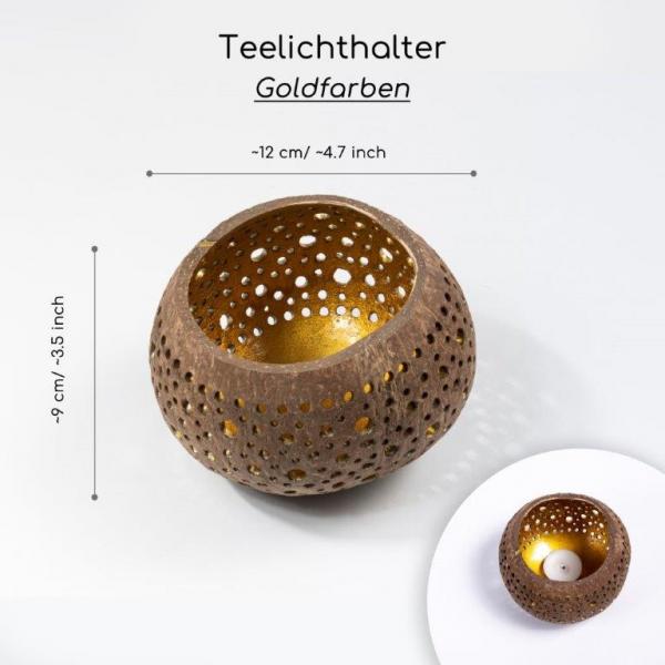 Teelichthalter aus Kokosnuss - gold
